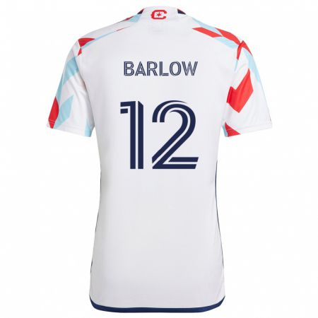 Kandiny Bambino Maglia Tom Barlow #12 Bianco Rosso Blu Kit Gara Away 2024/25 Maglietta