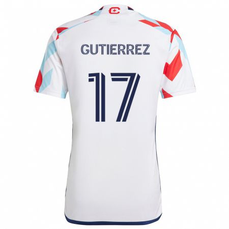 Kandiny Bambino Maglia Brian Gutiérrez #17 Bianco Rosso Blu Kit Gara Away 2024/25 Maglietta