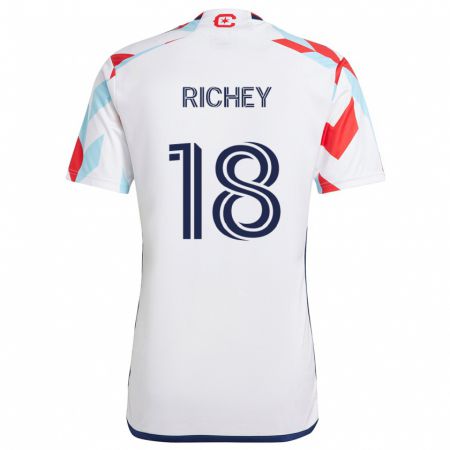 Kandiny Bambino Maglia Spencer Richey #18 Bianco Rosso Blu Kit Gara Away 2024/25 Maglietta