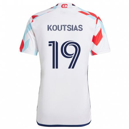 Kandiny Bambino Maglia Georgios Koutsias #19 Bianco Rosso Blu Kit Gara Away 2024/25 Maglietta