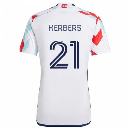 Kandiny Bambino Maglia Fabian Herbers #21 Bianco Rosso Blu Kit Gara Away 2024/25 Maglietta