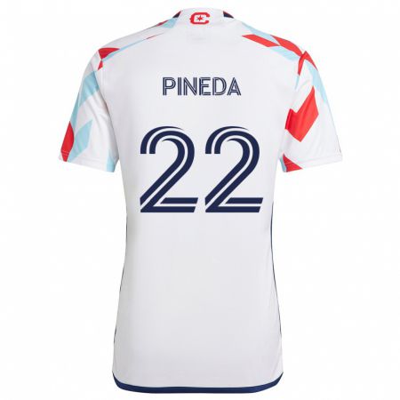 Kandiny Bambino Maglia Mauricio Pineda #22 Bianco Rosso Blu Kit Gara Away 2024/25 Maglietta