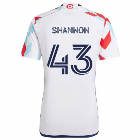 Kandiny Bambino Maglia Jaylen Shannon #43 Bianco Rosso Blu Kit Gara Away 2024/25 Maglietta