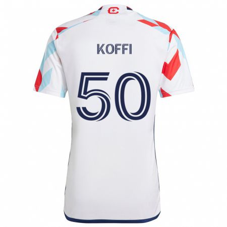 Kandiny Bambino Maglia Christian Koffi #50 Bianco Rosso Blu Kit Gara Away 2024/25 Maglietta