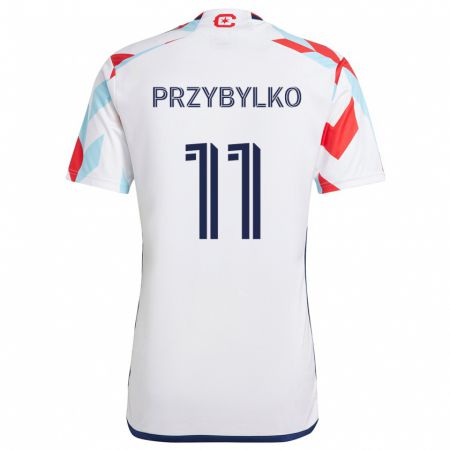 Kandiny Bambino Maglia Kacper Przybylko #11 Bianco Rosso Blu Kit Gara Away 2024/25 Maglietta