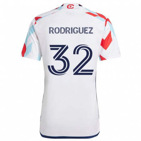 Kandiny Bambino Maglia Missael Rodríguez #32 Bianco Rosso Blu Kit Gara Away 2024/25 Maglietta