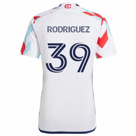 Kandiny Bambino Maglia Allan Rodriguez #39 Bianco Rosso Blu Kit Gara Away 2024/25 Maglietta