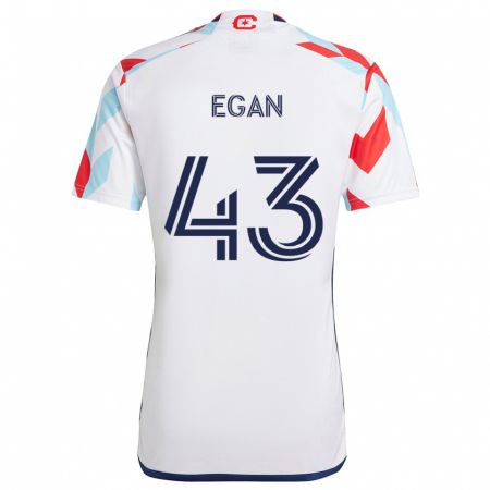 Kandiny Bambino Maglia Noah Egan #43 Bianco Rosso Blu Kit Gara Away 2024/25 Maglietta