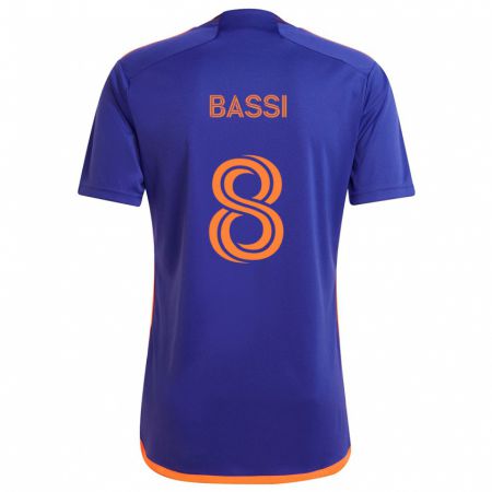 Kandiny Bambino Maglia Amine Bassi #8 Viola Arancione Kit Gara Away 2024/25 Maglietta