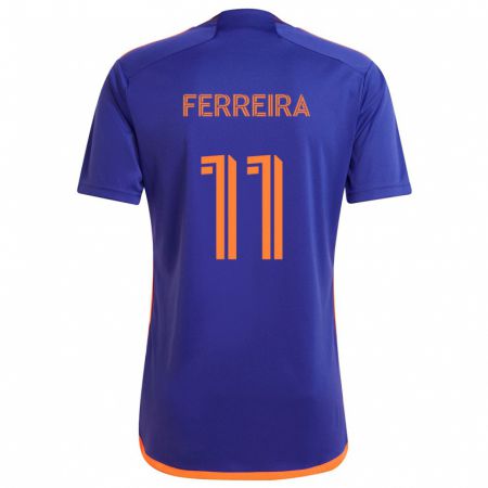 Kandiny Niño Camiseta Sebastián Ferreira #11 Púrpura Naranja 2ª Equipación 2024/25 La Camisa