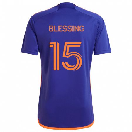 Kandiny Niño Camiseta Latif Blessing #15 Púrpura Naranja 2ª Equipación 2024/25 La Camisa