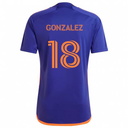 Kandiny Bambino Maglia Diego Gonzalez #18 Viola Arancione Kit Gara Away 2024/25 Maglietta