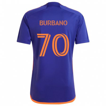 Kandiny Bambino Maglia Jordy Burbano #70 Viola Arancione Kit Gara Away 2024/25 Maglietta