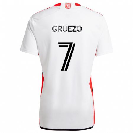 Kandiny Bambino Maglia Carlos Gruezo #7 Bianco Rosso Kit Gara Away 2024/25 Maglietta