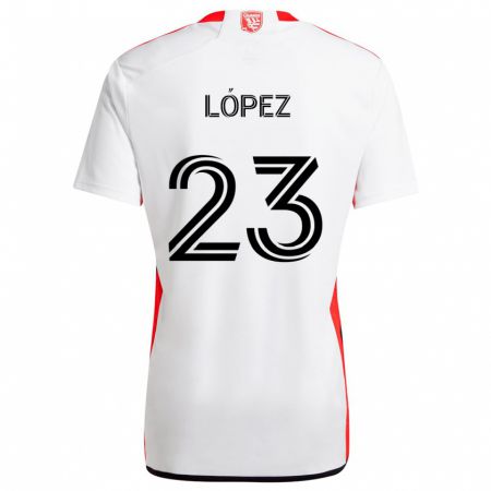 Kandiny Kinderen Hernán López #23 Wit Rood Uitshirt Uittenue 2024/25 T-Shirt België