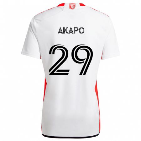 Kandiny Bambino Maglia Carlos Akapo #29 Bianco Rosso Kit Gara Away 2024/25 Maglietta