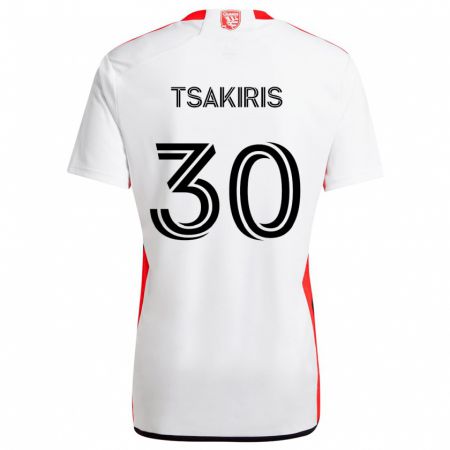 Kandiny Bambino Maglia Niko Tsakiris #30 Bianco Rosso Kit Gara Away 2024/25 Maglietta