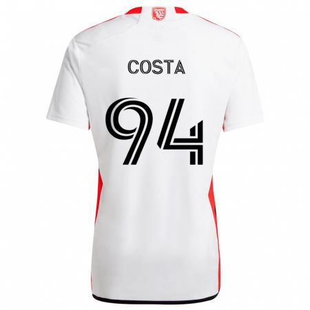 Kandiny Bambino Maglia Vítor Costa #94 Bianco Rosso Kit Gara Away 2024/25 Maglietta