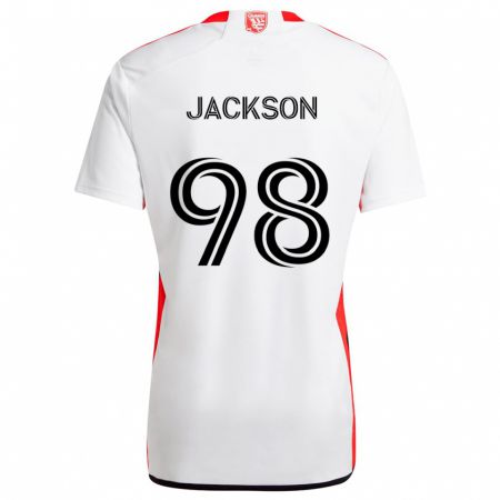 Kandiny Bambino Maglia Jacob Jackson #98 Bianco Rosso Kit Gara Away 2024/25 Maglietta