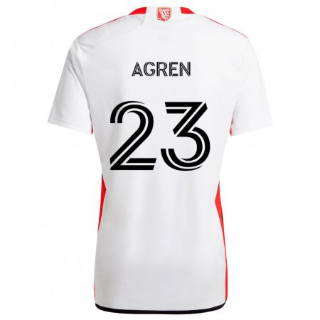 Kandiny Bambino Maglia Oskar Agren #23 Bianco Rosso Kit Gara Away 2024/25 Maglietta