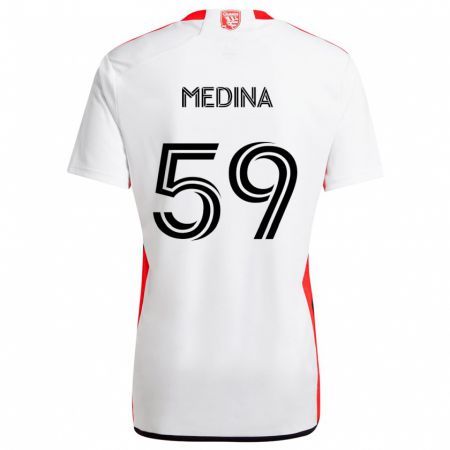 Kandiny Bambino Maglia Cruz Medina #59 Bianco Rosso Kit Gara Away 2024/25 Maglietta