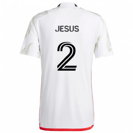 Kandiny Bambino Maglia Geovane Jesus #2 Bianco Rosso Nero Kit Gara Away 2024/25 Maglietta