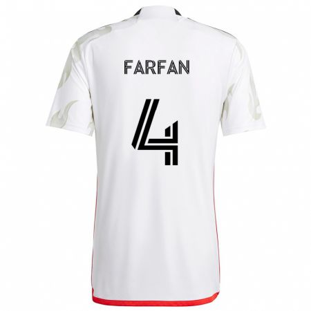 Kandiny Bambino Maglia Marco Farfán #4 Bianco Rosso Nero Kit Gara Away 2024/25 Maglietta