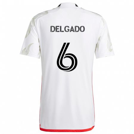 Kandiny Bambino Maglia Patrickson Delgado #6 Bianco Rosso Nero Kit Gara Away 2024/25 Maglietta