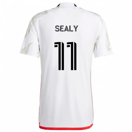 Kandiny Bambino Maglia Dante Sealy #11 Bianco Rosso Nero Kit Gara Away 2024/25 Maglietta