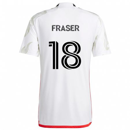 Kandiny Bambino Maglia Liam Fraser #18 Bianco Rosso Nero Kit Gara Away 2024/25 Maglietta