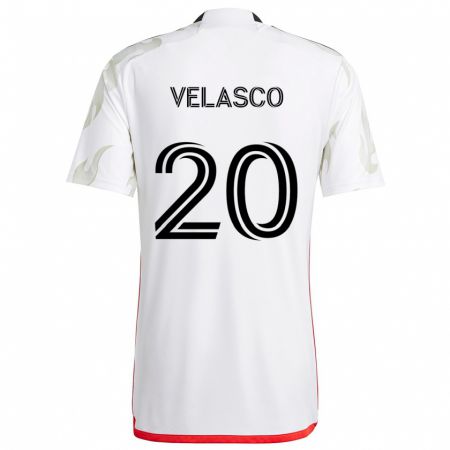 Kandiny Bambino Maglia Alan Velasco #20 Bianco Rosso Nero Kit Gara Away 2024/25 Maglietta