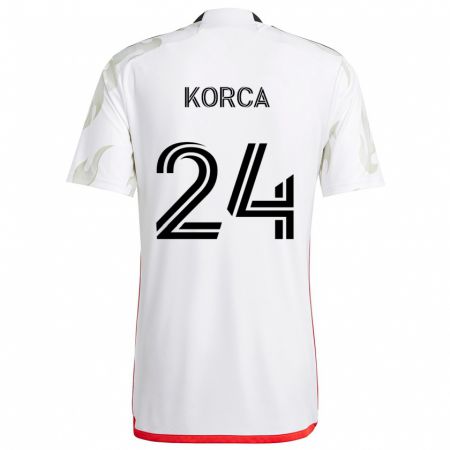 Kandiny Bambino Maglia Amet Korça #24 Bianco Rosso Nero Kit Gara Away 2024/25 Maglietta