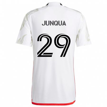 Kandiny Bambino Maglia Sam Junqua #29 Bianco Rosso Nero Kit Gara Away 2024/25 Maglietta