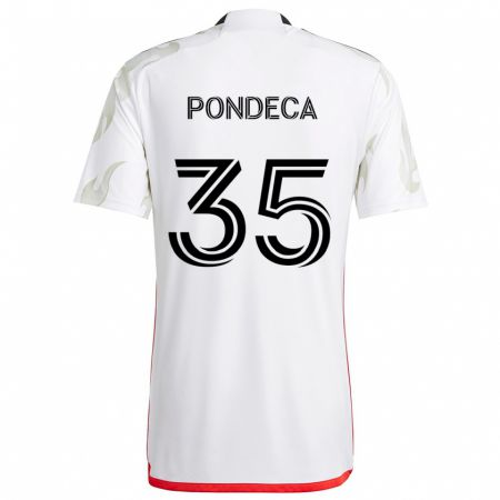 Kandiny Bambino Maglia Tomas Pondeca #35 Bianco Rosso Nero Kit Gara Away 2024/25 Maglietta