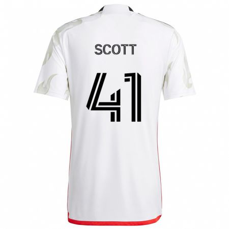 Kandiny Bambino Maglia Tarik Scott #41 Bianco Rosso Nero Kit Gara Away 2024/25 Maglietta