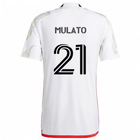 Kandiny Bambino Maglia José Mulato #21 Bianco Rosso Nero Kit Gara Away 2024/25 Maglietta