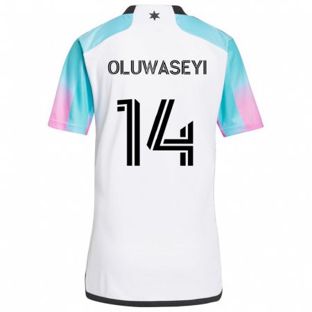 Kandiny Niño Camiseta Tani Oluwaseyi #14 Blanco Azul Negro 2ª Equipación 2024/25 La Camisa