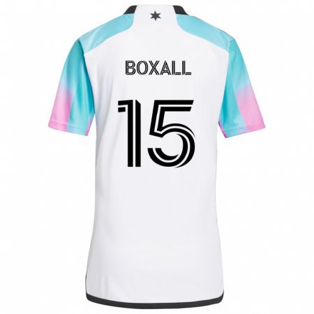 Kandiny Bambino Maglia Michael Boxall #15 Bianco Blu Nero Kit Gara Away 2024/25 Maglietta