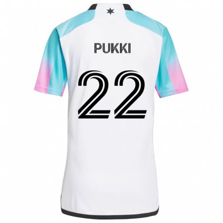 Kandiny Bambino Maglia Teemu Pukki #22 Bianco Blu Nero Kit Gara Away 2024/25 Maglietta