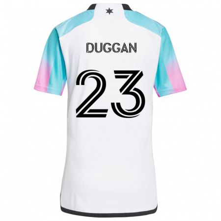 Kandiny Bambino Maglia Morris Duggan #23 Bianco Blu Nero Kit Gara Away 2024/25 Maglietta