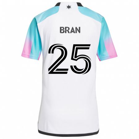 Kandiny Bambino Maglia Alejandro Bran #25 Bianco Blu Nero Kit Gara Away 2024/25 Maglietta