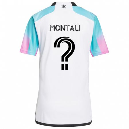 Kandiny Bambino Maglia Francesco Montali #0 Bianco Blu Nero Kit Gara Away 2024/25 Maglietta