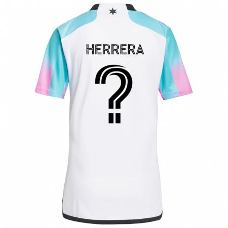 Kandiny Niño Camiseta Oscar Herrera #0 Blanco Azul Negro 2ª Equipación 2024/25 La Camisa