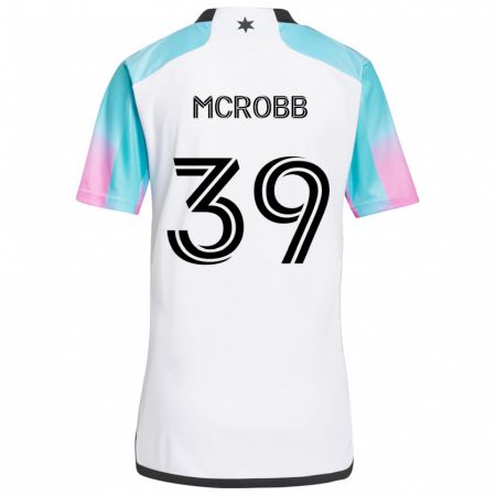 Kandiny Bambino Maglia Finn Mcrobb #39 Bianco Blu Nero Kit Gara Away 2024/25 Maglietta