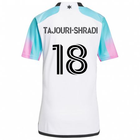 Kandiny Kinderen Ismael Tajouri-Shradi #18 Wit Blauw Zwart Uitshirt Uittenue 2024/25 T-Shirt België