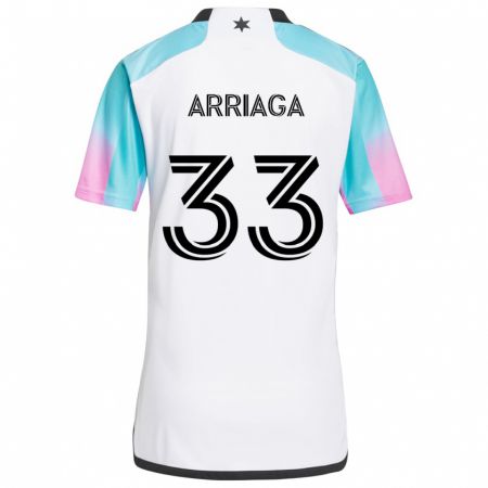 Kandiny Niño Camiseta Kervin Arriaga #33 Blanco Azul Negro 2ª Equipación 2024/25 La Camisa