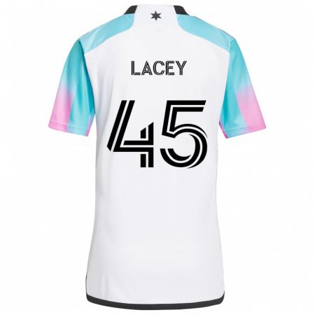 Kandiny Bambino Maglia Kameron Lacey #45 Bianco Blu Nero Kit Gara Away 2024/25 Maglietta