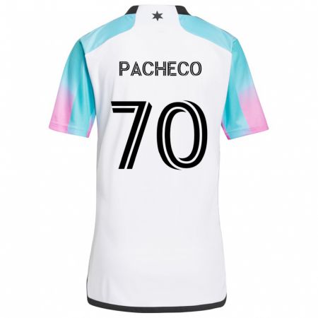 Kandiny Bambino Maglia Diogo Pacheco #70 Bianco Blu Nero Kit Gara Away 2024/25 Maglietta