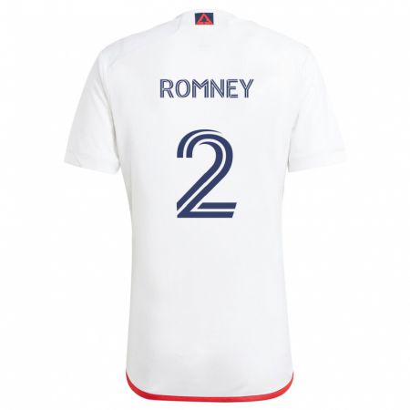 Kandiny Bambino Maglia Dave Romney #2 Bianco Rosso Kit Gara Away 2024/25 Maglietta