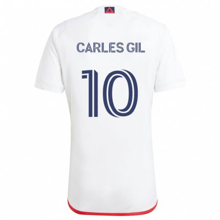 Kandiny Niño Camiseta Carles Gil #10 Blanco Rojo 2ª Equipación 2024/25 La Camisa